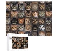 500 PCS Puzzle pour Adolescents Cat Faces Gallery Puzzles pour Adolescents, Jouets Anti-Stress, Passe-Temps, Défi Éducatif