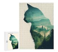500 PCS Puzzle pour Adolescents Cat in Double Exposure Puzzles pour Adultes Jeu Manuel Assemblage De Motifs Cadeaux Uniques pour Anniversaire Et Noël 500 PCS