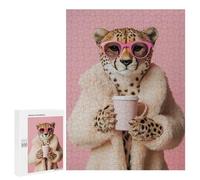 500 PCS Puzzle pour Adolescents Cheetah with Pink Coffee Cup Puzzles pour Adultes : Analyse Et Logique. Chaque Pièce Est Unique - Casse-têtes pour Toute La Famille 500 PCS