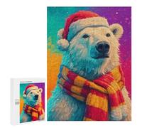 500 PCS Puzzle pour Adolescents Christmas Polar Bear Art Print Puzzles pour Adultes - Défi Difficile - Activités Amusantes À La Maison pour Les Jeux 500 PCS