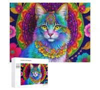 500 PCS Puzzle pour Adolescents Colorful Cat Mandala Artwork-1 Puzzles pour Adolescents, Jouets Anti-Stress, Passe-Temps, Défi Éducatif