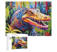 500 PCS Puzzle pour Adolescents Colorful Crocodile in Lush Jungle Puzzles pour Adolescents, Jouets Anti-Stress, Passe-Temps, Défi Éducatif