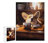 500 PCS Puzzle pour Adolescents Corgi Coffee Puppy Dog Puzzles pour Adultes Jeu Manuel Assemblage De Motifs Cadeaux Uniques pour Anniversaire Et Noël 500 PCS