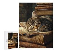 500 PCS Puzzle pour Adolescents Cozy Cat Nap on Books -1 Puzzles pour Adultes : Analyse Et Logique. Chaque Pièce Est Unique - Casse-têtes pour Toute La Famille 500 PCS