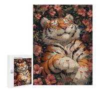 500 PCS Puzzle pour Adolescents Cute Tiger Sleeping Sakura Jeu De Puzzle pour Adultes, Casse-tête, Cadeau d'anniversaire, Défi Éducatif 500 PCS