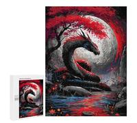 500 PCS Puzzle pour Adolescents Dragon Under The Moon with Red Tree Puzzle Adulte, Jouet, Décoration Murale, Course De Vitesse Manuelle, Cadeaux Uniques pour Anniversaire Et Noël 500 PCS