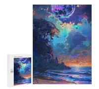 500 PCS Puzzle pour Adolescents Fantasy Beach Sunset with Moon Puzzles pour Adultes - Défi Difficile - Activités Amusantes À La Maison pour Les Jeux 500 PCS
