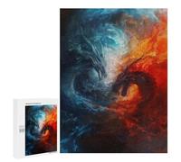 500 PCS Puzzle pour Adolescents Fire Vs Ice Dragons Artwork Puzzles pour Adultes - Défi Difficile - Activités Amusantes À La Maison pour Les Jeux 500 PCS