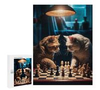 500 PCS Puzzle pour Adolescents Funny Cats Playing Chess Puzzles pour Adultes Jeu Manuel Assemblage De Motifs Cadeaux Uniques pour Anniversaire Et Noël 500 PCS