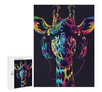 500 PCS Puzzle pour Adolescents Giraffe Headphones Music Art Print Puzzles pour Adultes - Défi Difficile - Activités Amusantes À La Maison pour Les Jeux 500 PCS