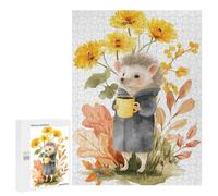 500 PCS Puzzle pour Adolescents Hedgehog with Coffee in Autumn Puzzle Adulte, Jouet, Décoration Murale, Course De Vitesse Manuelle, Cadeaux Uniques pour Anniversaire Et Noël 500 PCS