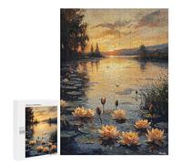 500 PCS Puzzle pour Adolescents Impressionist Inspired Water Lilies at Sunset Puzzle Adulte, Jouet, Décoration Murale, Course De Vitesse Manuelle, Cadeaux Uniques pour Anniversaire Et Noël 500 PCS