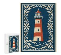 500 PCS Puzzle pour Adolescents Lighthouse Illustration with Floral Border Puzzles pour Adultes Jeux Familiaux Amusants Et Humoristiques, Difficiles Et Stimulants 500 PCS