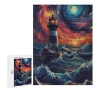 500 PCS Puzzle pour Adolescents Lighthouse in Stormy Sea Puzzles pour Adultes : Analyse Et Logique. Chaque Pièce Est Unique - Casse-têtes pour Toute La Famille 500 PCS