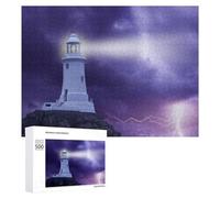 500 PCS Puzzle pour Adolescents Lighthouse Storm Lightning Purple Sky Puzzles pour Adolescents, Jouets Anti-Stress, Passe-Temps, Défi Éducatif