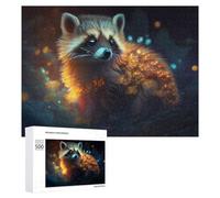 500 PCS Puzzle pour Adolescents Magical Glowing Raccoon in Forest Puzzles pour Adolescents, Jouets Anti-Stress, Passe-Temps, Défi Éducatif