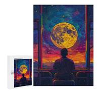 500 PCS Puzzle pour Adolescents Man Watching Moon from Train Window Puzzles pour Adultes : Analyse Et Logique. Chaque Pièce Est Unique - Casse-têtes pour Toute La Famille 500 PCS