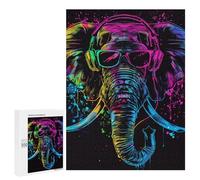 500 PCS Puzzle pour Adolescents Neon Elephant Headphones Art Print -2 Puzzles pour Adultes - Défi Difficile - Activités Amusantes À La Maison pour Les Jeux 500 PCS
