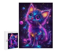 500 PCS Puzzle pour Adolescents Neon Galaxy Kitten Puzzles pour Adultes - Défi Difficile - Activités Amusantes À La Maison pour Les Jeux 500 PCS