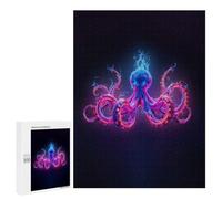 500 PCS Puzzle pour Adolescents Neon Octopus on Dark Background Puzzles pour Adultes Jouets Anti-Stress Cadeaux pour Femmes Défi À Compléter 500 PCS