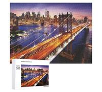 500 PCS Puzzle pour Adolescents New York City Skyline with Manhattan Bridge at Sunset Puzzles pour Adolescents, Jouets Anti-Stress, Passe-Temps, Défi Éducatif