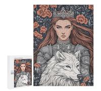 500 PCS Puzzle pour Adolescents Queen with Wolf and Floral Background Puzzle pour Adultes : Jeu De Réflexion Et De Rapidité, Défi À Relever 500 PCS