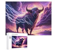 500 PCS Puzzle pour Adolescents Thundering Bull Epic Lightning Storms Puzzles pour Adolescents, Jouets Anti-Stress, Passe-Temps, Défi Éducatif
