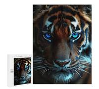 500 PCS Puzzle pour Adolescents Tiger Portrait with Intense Blue Eyes Puzzles pour Adultes Jouets Anti-Stress Cadeaux pour Femmes Défi À Compléter 500 PCS