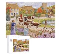 500 PCS Puzzle pour Adolescents Village Life A Rural Scene with Cows and Villagers Puzzles pour Adolescents, Jouets Anti-Stress, Passe-Temps, Défi Éducatif