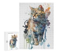 500 PCS Puzzle pour Adolescents Watercolor Cat Painting Puzzles pour Adultes Jeu Manuel Assemblage De Motifs Cadeaux Uniques pour Anniversaire Et Noël 500 PCS