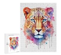 500 PCS Puzzle pour Adolescents Watercolor Leopard Face Jeu De Puzzle pour Adultes, Casse-tête, Cadeau d'anniversaire, Défi Éducatif 500 PCS
