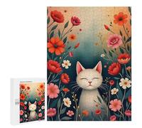 500 PCS Puzzle pour Adolescents Whimsical Cat Among Blooming Flowers Fine Art Puzzle pour Adultes - Jeux De Détente - Assemblage De Motifs - Cadeaux Uniques pour Anniversaire Et Noël 500 PCS