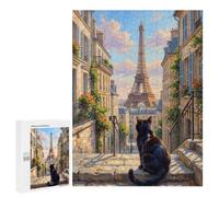 500 PCS, Puzzle pour Adultes Au Motif Black Cat Eiffel Tower in Paris, comme Activité Créative pour Les Adultes Patients, pour Les Soirées Cosy