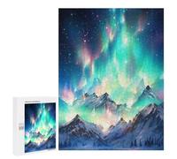 500 PCS Puzzle pour Adultes Aurora Borealis Mountain Range Puzzle pour Adolescents : Améliore La Mémoire. Chaque Pièce Est Unique - Jouets Éducatifs d'apprentissage 500 PCS