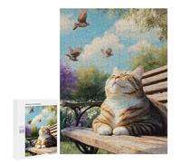 500 PCS Puzzle pour Adultes Cat on Bench with Birds Puzzles pour Adolescents - Passe-Temps À La Maison - Jeu Éducatif Familial Stimulant À Compléter 500 PCS