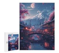 500 PCS Puzzle pour Adultes Cherry Blossom Moonlit Village -2 Puzzles pour Adolescents - Passe-Temps À La Maison - Jeu Éducatif Familial Stimulant À Compléter 500 PCS
