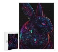 500 PCS Puzzle pour Adultes Glowing Neon Rabbit Art Print Puzzle pour Adolescents : Améliore La Mémoire. Chaque Pièce Est Unique - Jouets Éducatifs d'apprentissage 500 PCS