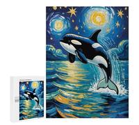 500 PCS Puzzle pour Adultes Moonlit Ocean an Orca’s Leap Under The Starry Sky Van Gogh Style Art Puzzle pour Adolescents : Améliore La Mémoire, Activités Ludiques À La Maison, Cadeaux Anti-Stress 500
