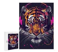 500 PCS Puzzle Tiger Headphones Music Art Print-1 Puzzle pour Adolescents Course De Vitesse Manuelle Liste De Souhaits avec Le Père Noël Jouets Jeux Éducatifs 500 PCS