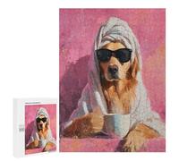 500 PCS Puzzles Chill Golden Retriever with Coffee Mug -1 Puzzles pour Adolescents : Amusants Et Humoristiques ! Chaque Pièce Est Unique - Jouets Éducatifs