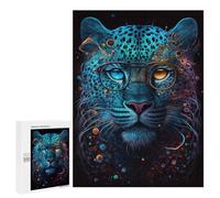 500 PCS Puzzles Colorful Leopard with Glasses Art Print -1 Puzzles pour Adolescents : Amusants Et Humoristiques ! Chaque Pièce Est Unique - Jouets Éducatifs