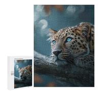 500 PCS Puzzles Leopard with Blue Eyes on Branch Puzzles pour Adultes Améliorent La Mémoire Défi Éducatif Jouets Jeux Éducatifs 500 PCS