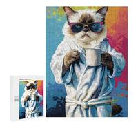 500 PCS Puzzles pour Adolescentes Chill Cat with Coffee Mug Puzzle pour Adolescentes - Défi Difficile - Défi Éducatif - Amusement en Famille Et Soirée Jeux 500 PCS