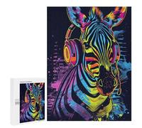 500 PCS Puzzles pour Adolescentes Colorful Zebra Headphones Art Print Puzzle pour Adolescentes - Défi Difficile - Défi Éducatif - Amusement en Famille Et Soirée Jeux 500 PCS