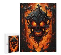 500 PCS Puzzles pour Adolescentes Flaming Gothic Skull Artwork Puzzle pour Adolescentes - Défi Difficile - Défi Éducatif - Amusement en Famille Et Soirée Jeux 500 PCS
