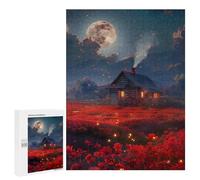 500 PCS Puzzles pour Adolescentes Moonlit Cabin in Red Fields Puzzle pour Adolescentes - Défi Difficile - Défi Éducatif - Amusement en Famille Et Soirée Jeux 500 PCS