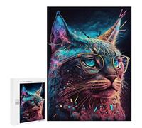 500 PCS Puzzles pour Adolescentes Neon Cat Glasses Art Print -1 Puzzle pour Adolescentes - Défi Difficile - Défi Éducatif - Amusement en Famille Et Soirée Jeux 500 PCS