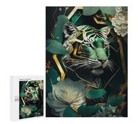 500 PCS Puzzles pour Adolescents Abstract Gold Green Tiger Puzzle, Jouet, Décoration Murale, Difficile, Original, Cadeaux d'anniversaire Et De Noël 500 PCS