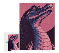 500 PCS Puzzles pour Adolescents Alligator Illustration in Pink and Blue Puzzles pour Adultes Jeux Relaxants Assemblage De Motifs Interaction Parent-Enfant 500 PCS