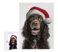 500 PCS Puzzles pour Adolescents American Water Spaniel Dog with Santa Hat Portrait Puzzles pour Adultes Et Familles : Les Jeux Améliorent La Mémoire Et Stimulent Le Cerveau